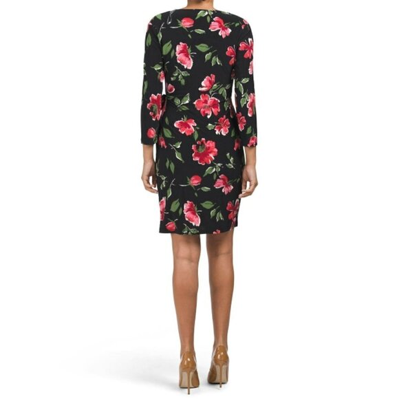 NWT Anne Klein Women's Roses Floral Print Long Sleeve Wrap Mini Dress - Picture 5 of 7